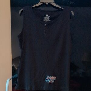 Black Sleeveless Tank with Embroidered Graphic